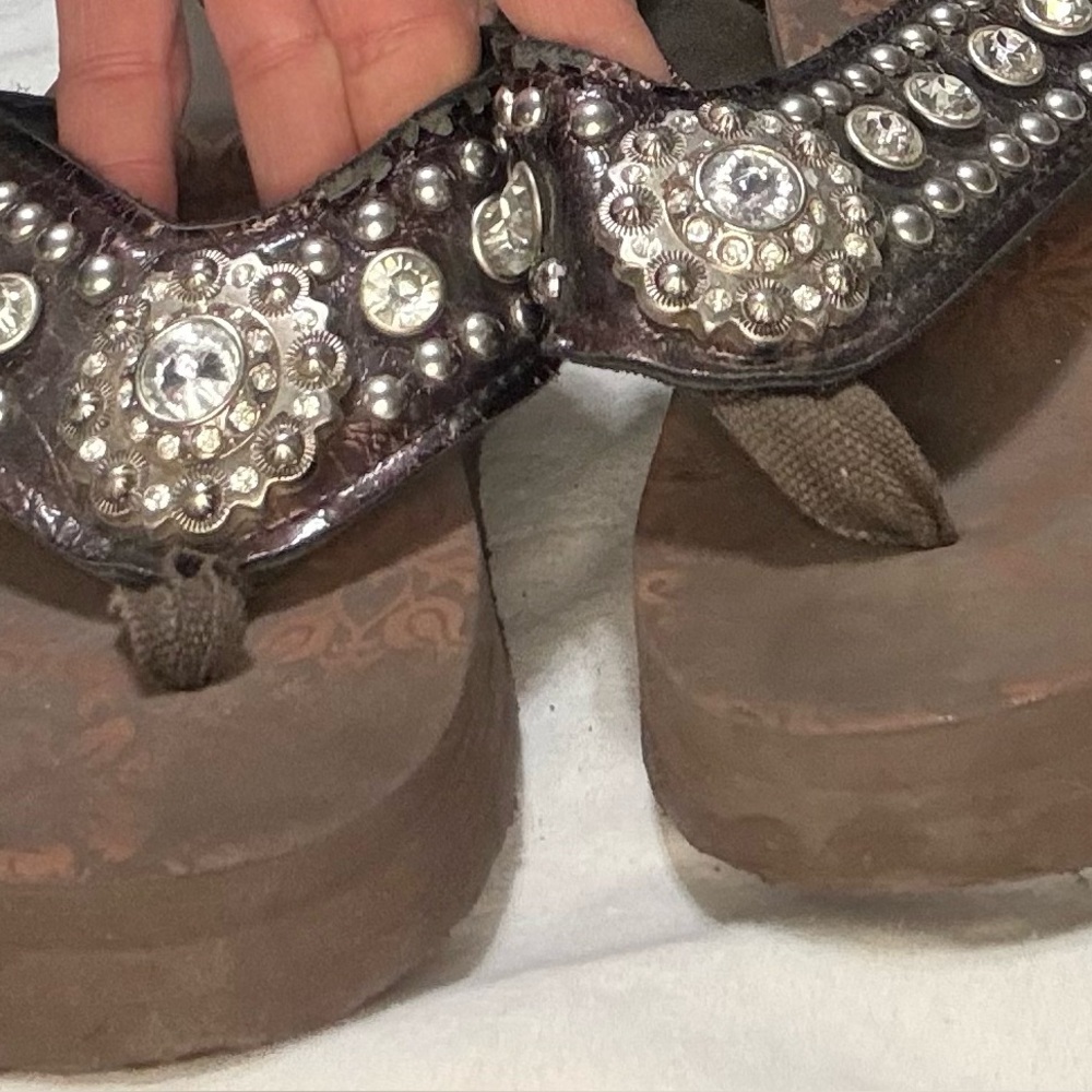 Embellished Brown Sandals - Picture 1 of 9